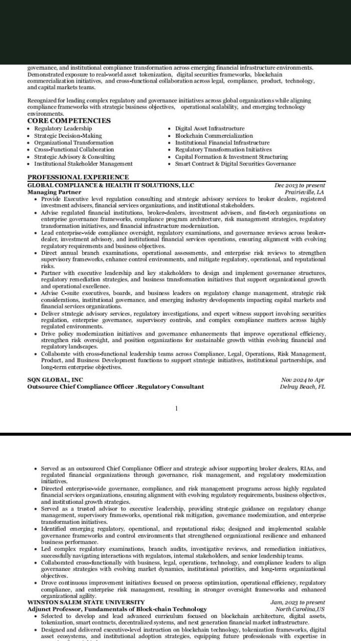 Sample résumé: Capital Markets & Digital Assets Executive